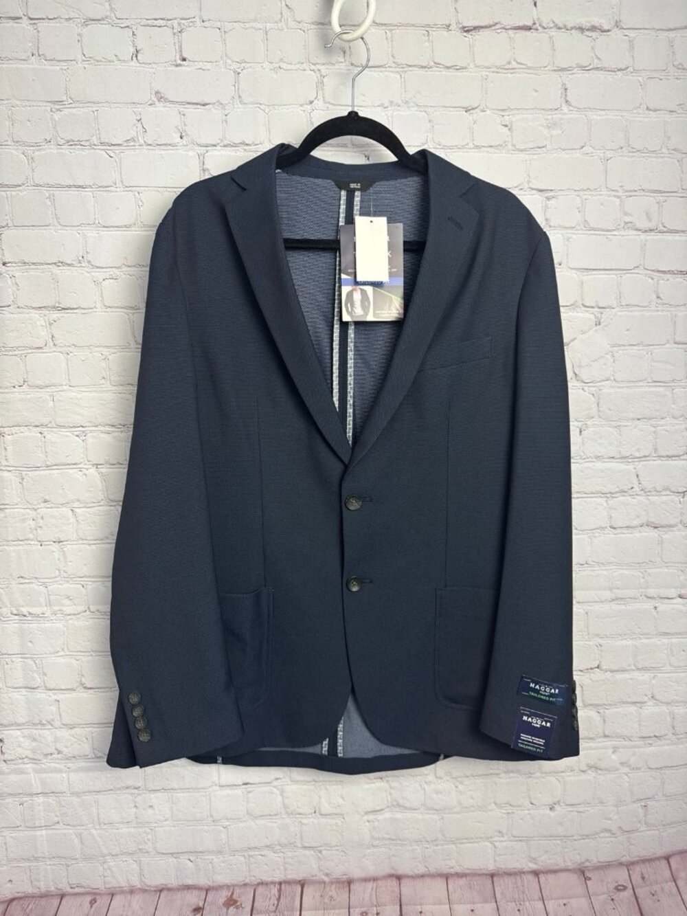 Haggar H26 the park birdseye blazer size large dark navy  tailored fit New